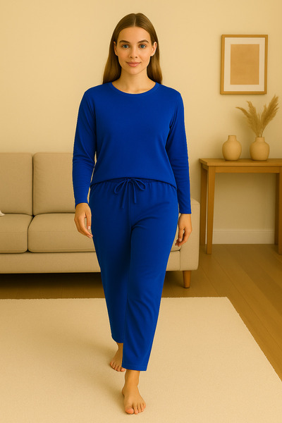 ModaLeaf Set de pijamale cu mâneci lungi de culoare Saks