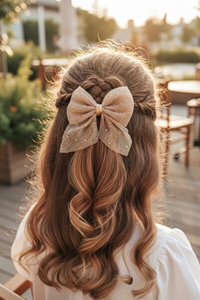 Lynare مشبك شعر على شكل فيونكة من التول اللامع قطعة واحدة