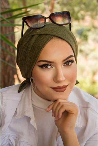 Aişe tesettür Glittering Khaki Cross Banded Bonnet