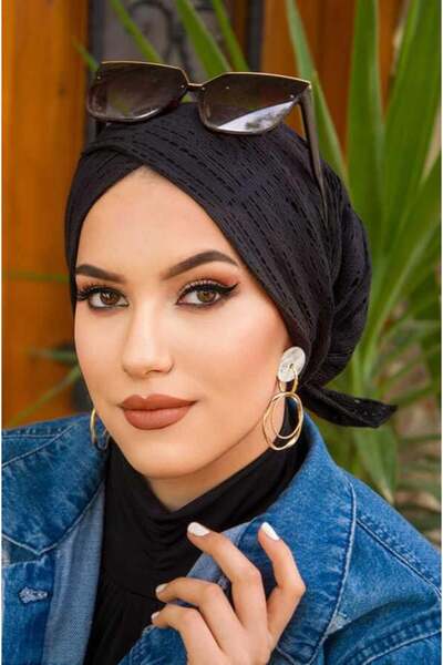 Aişe tesettür Black Lace Cross Band Bone