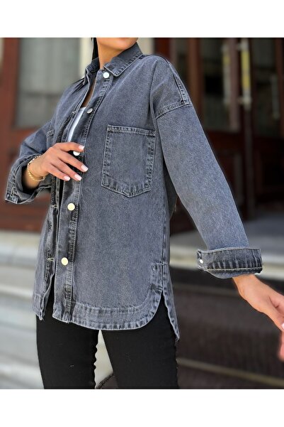 Pasaklı Giyim قميص جيب كبير الحجم بأزرار من قماش الدنيم 089400