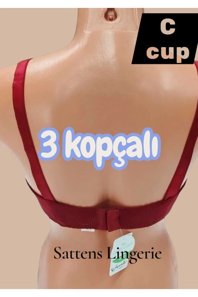 AYSEMİN TEKSTİL Sattens -Plus Size Push up Bra C Cup Burgundy Color Hollow Unbuttressed