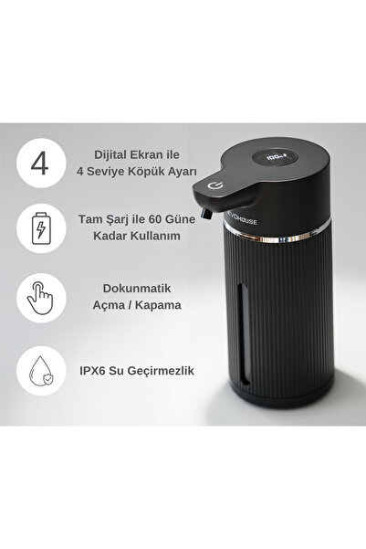Evo House Otomatik Sensörlü Köpük Sıvı Sabunluk - Şarjlı- Dijital LED Ekran - Duvara Monte - E15 Model