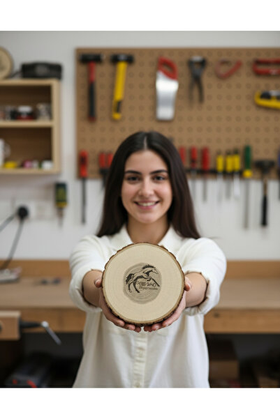 Krb Ahsap Ağaç Dilimi, 14-15 Cm Odun Dilimi, 2 Adet Kütük Dilimi, Yuvarlak Bü...