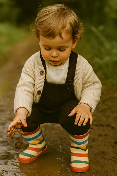 Nimini Kids Knitted Diamond Patterned Unisex Baby Salopet with Adjustable Strap (0-2 Years)