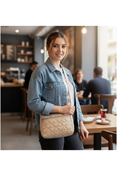 La'Graccia Kapitone Vizon Fermuarlı Iki Bölmeli Omuz Çanta