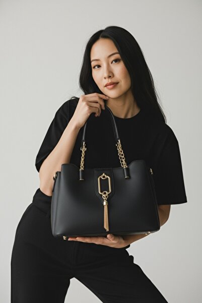 RAVZADERİ Classic Women's Shoulder Bag with Three Eyes Gold Accessories 0571