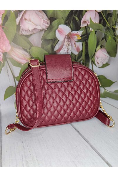 La'Graccia Üç Bölmeli Kilitli Bordo Zincirli Omuz Ve Kol Çanta