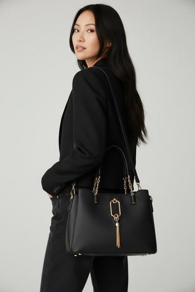 RAVZADERİ Classic Women's Shoulder Bag with Three Eyes Gold Accessories 0571