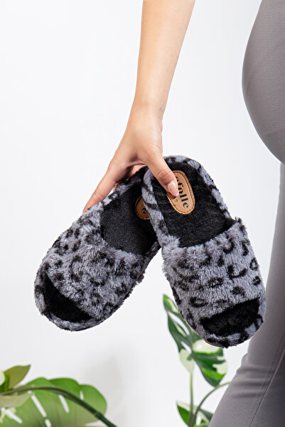 Jackers Жіночі відкриті леопардові плюшеві м'які тихі тапочки для дому