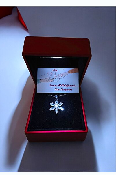 RAWEZON Kırmızı Işıklı Hediye Kutulu Çelik Şeffaf Lotus Çiçeği Kolye -Sevgiliye Arkadaşa Hediyelik Ürün