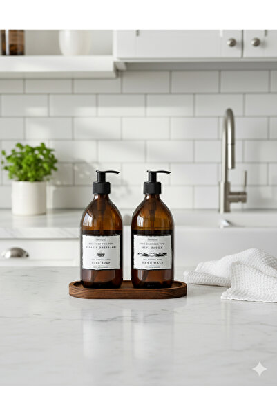 BÜYÜLÜ HOME 2 قطعة من زجاجات الصابون السائل ومنظفات الأطباق الزجاجية مع حامل خشبي