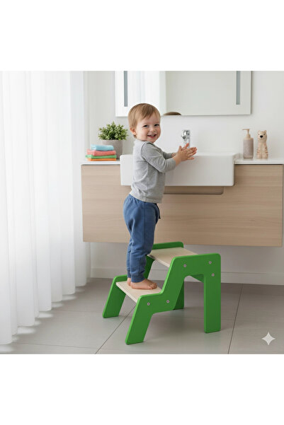 woodenzo Montessori Basamaklı Tabure (Yeşil)