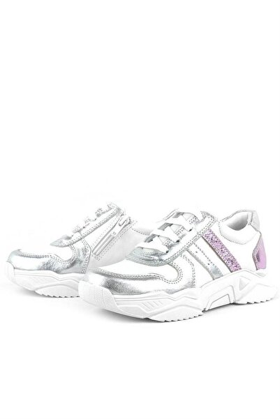 Rakerplus Genuine Leather Silver Pink Thick Soled Girls' Sneakers Shoes