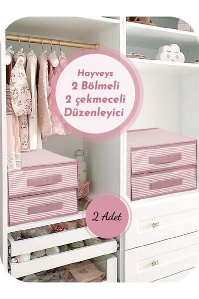 Hayveys 2 Adet Karton Destekli 2 Bölmeli 2 Çekmeceli Katlanabilir Kartonlu Dü...