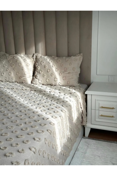best house decor Κουβερλί διπλό κρεβάτι με πομπόν Delux 240x250 - Μπεζ -