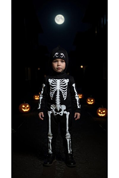 PARTİ SEPETİ Cadılar Bayramı Halloween Parlayan İskelet Kostüm 3-4YAS