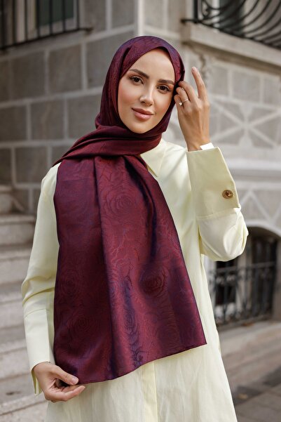 ipekistanbul Şal jacquard cu două feţe mătăsoase - Model trandafir - Cireş