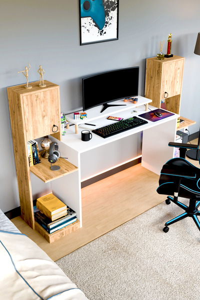 interGO Throne Dolaplı, Kitaplıklı, Raflı Çalışma Masası, Bilgisayar Masası, Çocuk Çalışma Masası