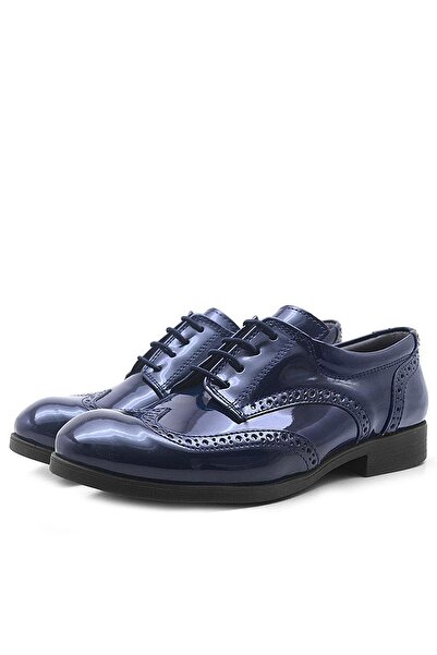 Rakerplus Titan Navy Blue Patent Leather Laced Classic Boys' Shoes