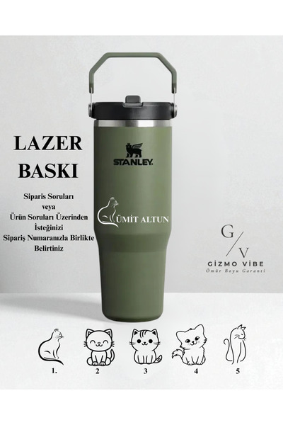 Stanley Kişiselleştirilmiş The Iceflow Flip Straw 2.0 Tumbler 0.89l 30oz Termos Özel Baskılı Haki