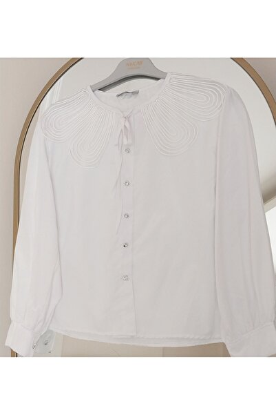 Dagü Design Kadın bebe yaka beyaz poplin gömlek