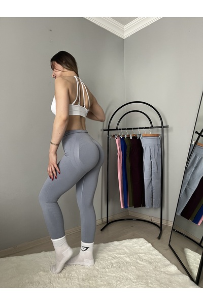 AtikeSport Ekstra push up gri büzgülü tayt