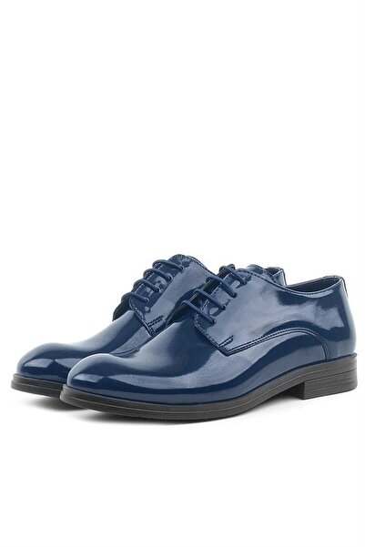 Rakerplus Navy Blue Patent Leather Lace-up Oxford Children's School Shoes