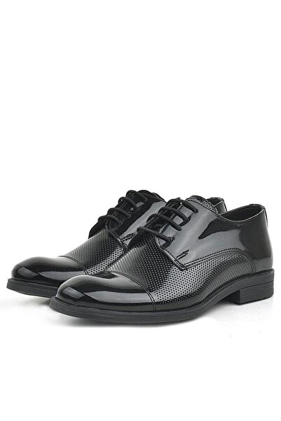 Rakerplus Pantofi clasici pentru copii Oxford cu șireturi din piele lăcuită neagră