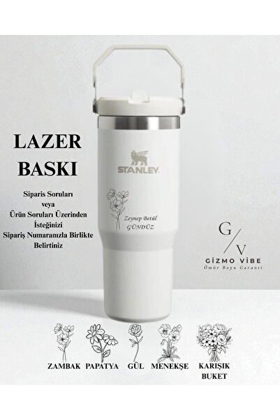 Stanley Kişiselleştirilmiş The Iceflow Flip Straw 2.0 Tumbler 0.89l 30oz Termos Özel Baskılı Beyaz