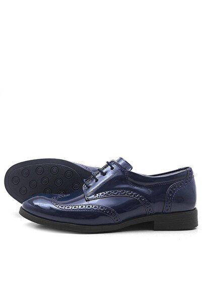 Rakerplus Titan Navy Blue Patent Leather Laced Classic Boys' Shoes