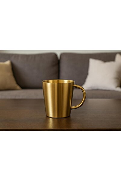 MOSTAFA كوب ستانلس ستيل دبل, لون ذهبي بمسكة