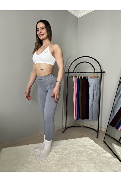 AtikeSport Ekstra push up gri büzgülü tayt