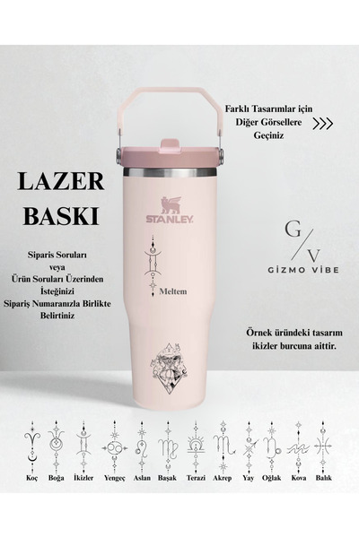 Stanley Kişiselleştirilmiş The Iceflow Flip Straw 2.0 Tumbler 0.89l 30oz Termos Özel Baskılı Toz Pembe