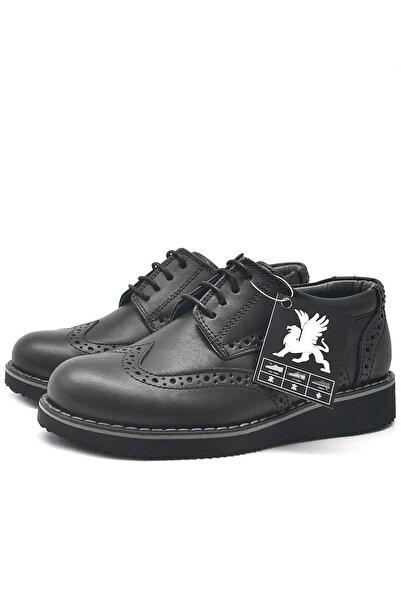 Rakerplus Genuine Leather Lace-Up Black Boys' Classic School Shoes