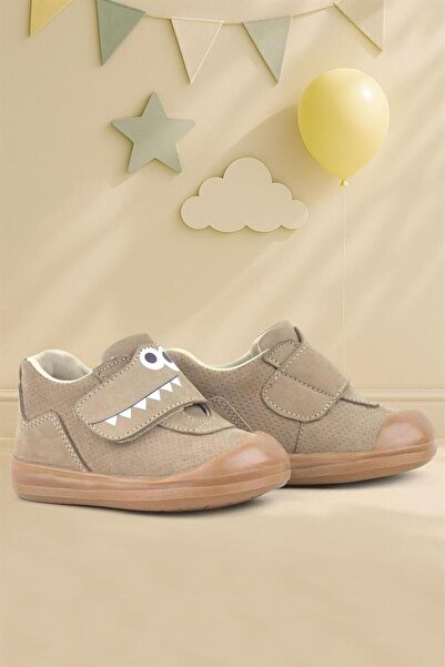 Rakerplus Dino Genuine Leather Sand Color High Top Baby Shoes