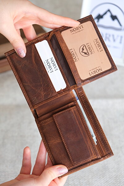 Norvi Leather محفظة رجالية من الجلد الطبيعي مع حامل بطاقات وسحاب مخفي
