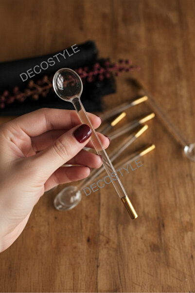 DECOSTYLE Gold ve Gümüş Detaylı 6'lı Cam Çay Kaşığı Seti - Lüks Sunum Hediyelik Şık Tatlı Kaşığı