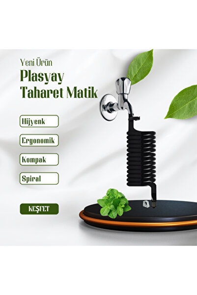 PLASYAY Spiral Wc Taharet Hortum Matik ve Wc Banyo Yıkama Plastik Kelepçeli Set Siyah Inci 110 Cm