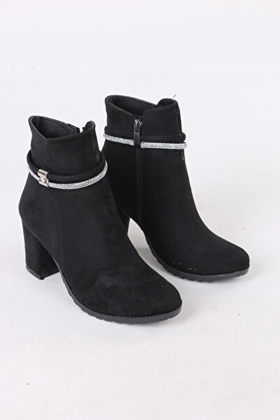 nambert Kadın Siyah Süet Bilek Taşlı 7 Cm Topuklu Bot NBR10182