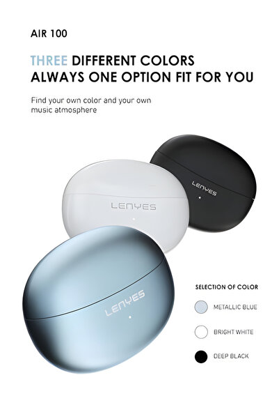 Lenyes سماعات أذن AIR-100 TWS مع خاصية إلغاء الضوضاء النشطة (ANC) وسماعات أذن ENC مع ميكروفون.