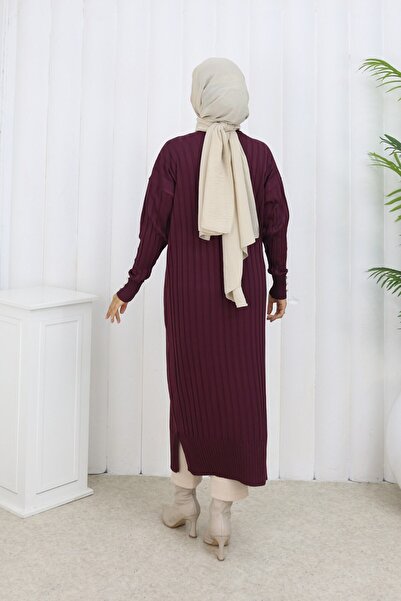 benguen Μακριά ζακέτα με σχέδιο N3257 Plum