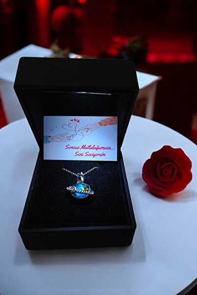 RAWEZON Işıklı Hediye Kutulu Çelik Ayar Dünya Gezegen Yıldız Figürlü Kolye -S...
