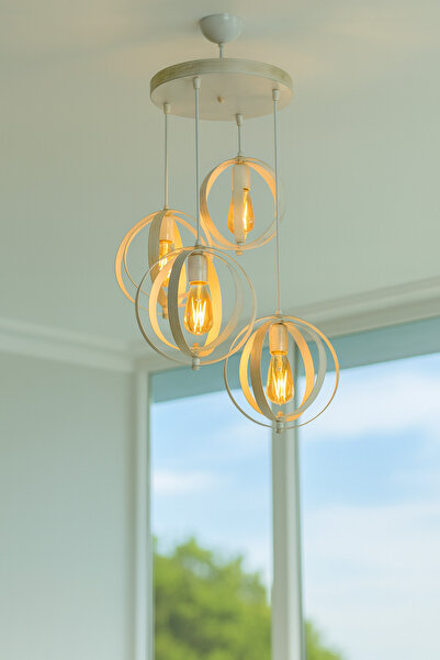 VENON Güven Avize Miran 4 Lü Sarkıt Kasa Krem Sarı Patine Avize 0046642 Melodi