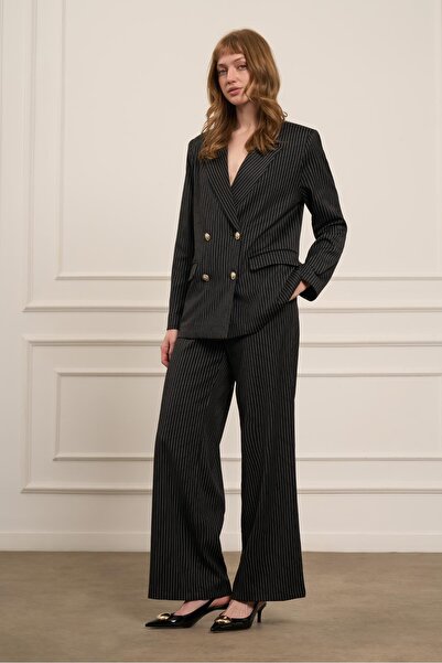 FTZ WOMEN Kadın Çizgili Takım Siyah 31077