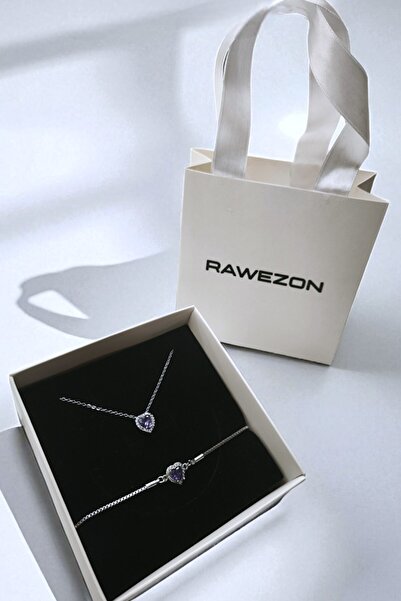 RAWEZON Özel Set-2 Mor Taşlı Kolye ve Bilekllik Seti Sevgiliye Arkadaşa Eşini...