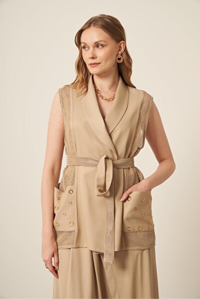 FTZ WOMEN Women's Mesh Detail Suit Mink 31088