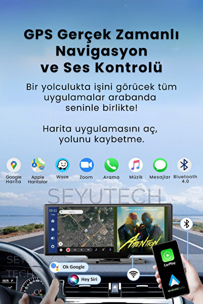SEYUTECH X1 Ekranlı Carplay Apple Android Uyumlu 10.2 inç 4K Görüntü Arka/Ön Görüş Kameralı Araç Ekranı