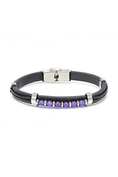 Generic Brand Adjustable Leather Bracelet with Amethyst Stone 31831G6D3M - 22 cm