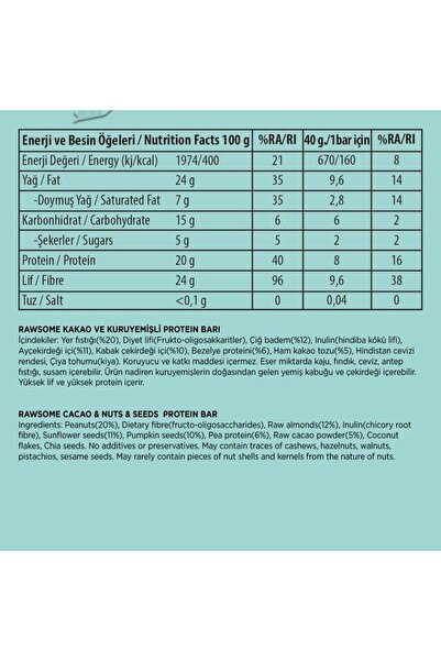 Rawsome Ketojenik Kakao ve Kuruyemişli Protein Bar 40gr